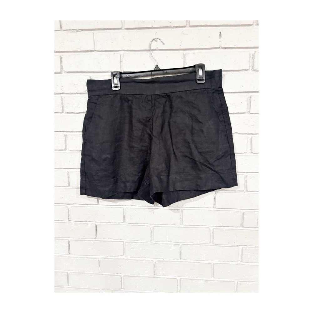 Daily Ritual Womens Black Linen Blend Elastic Back Pull On Shorts Size 14